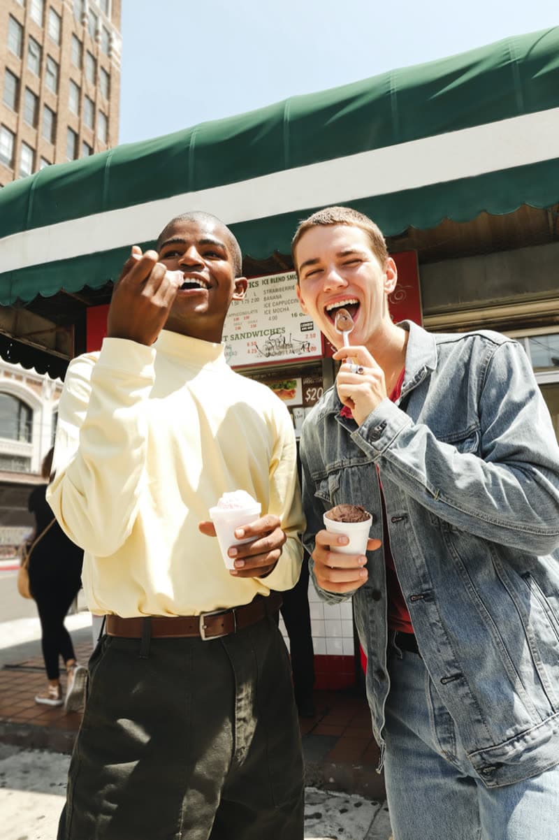 Two people eating ice cream together